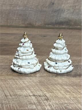 Lenox “Jewels of Christmas” Christmas Tree Salt & Pepper Shakers Fine Ivory 2001